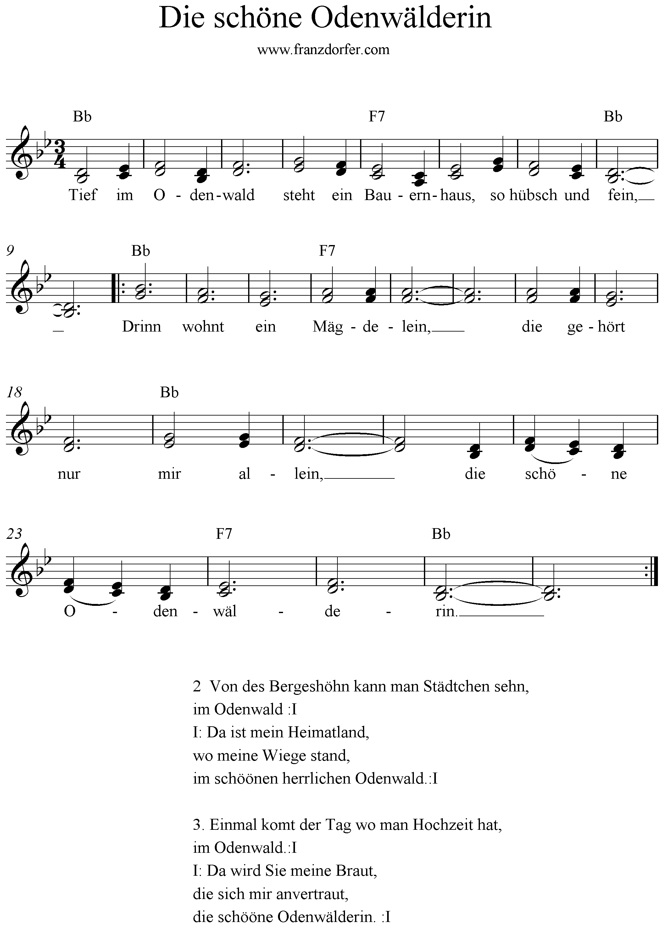 Noten Die schöne Odenwälderin